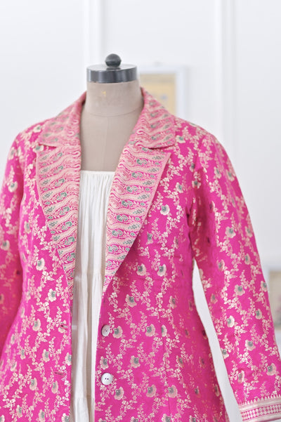 Nura, Sustainably Made, Brocade Silk  Saree, Up Cycled Long Blazer