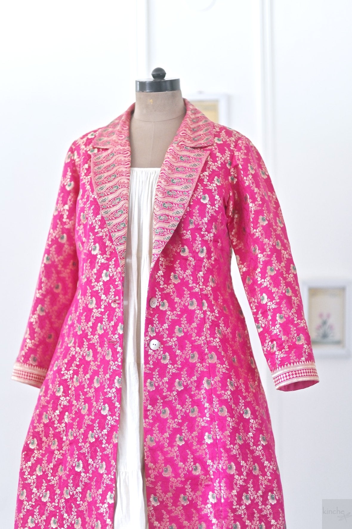 Nura, Sustainably Made, Brocade Silk  Saree, Up Cycled Long Blazer