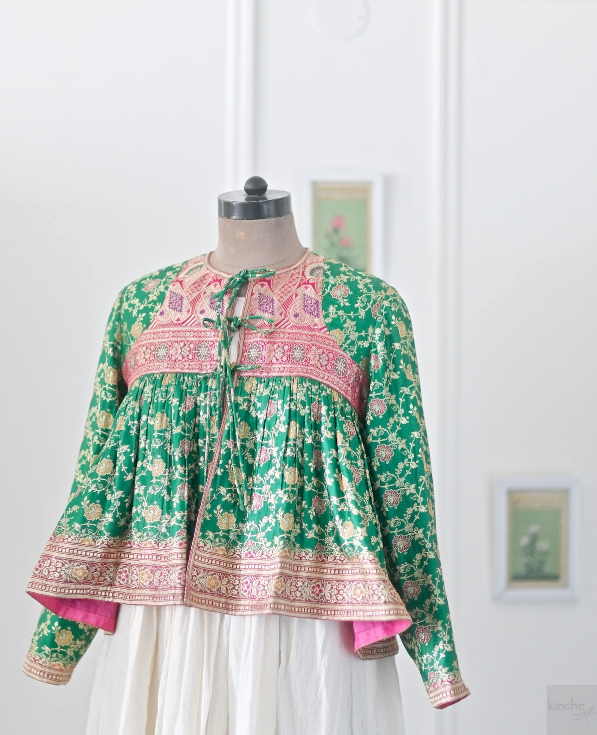 Durga, Emerald Green and Fuschia Kedia Blouse, made with Vintage Saree