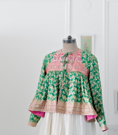 Durga, Emerald Green and Fuschia Kedia Blouse, made with Vintage Saree