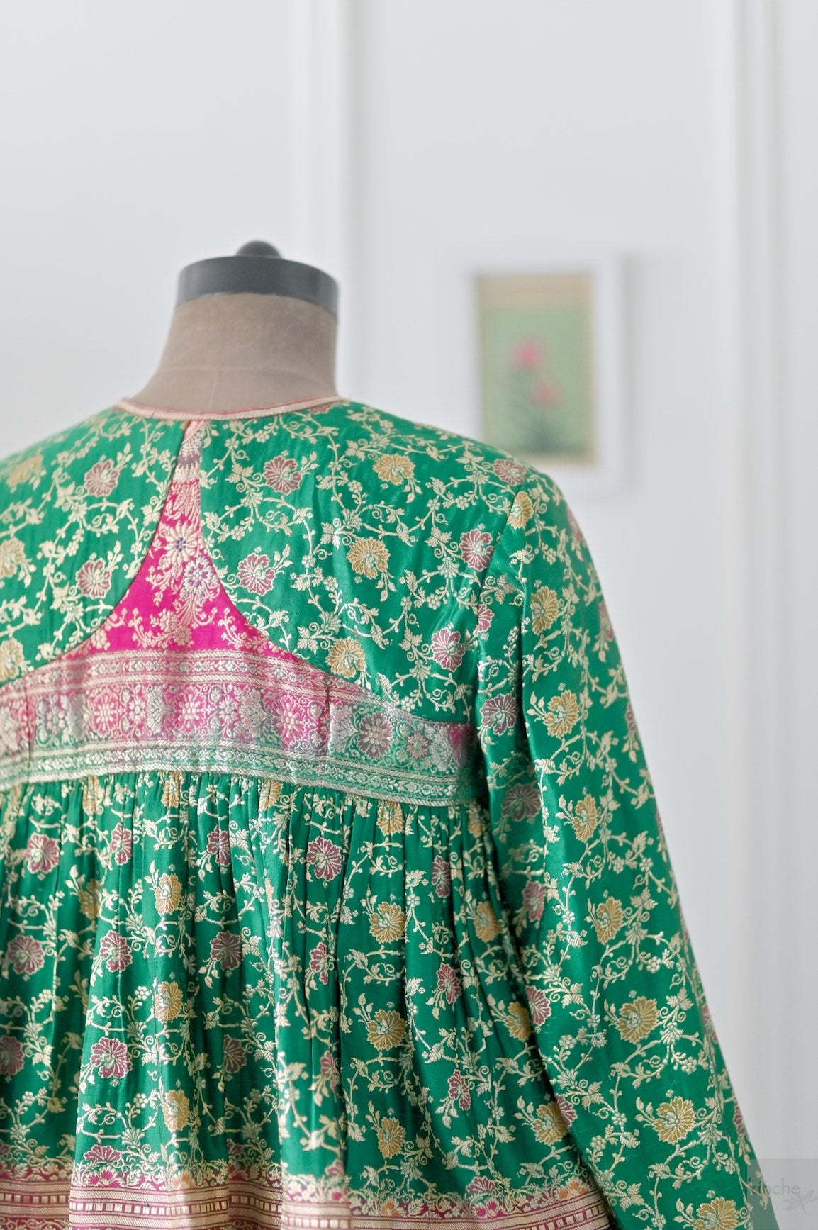 Durga, Emerald Green and Fuschia Kedia Blouse, made with Vintage Saree