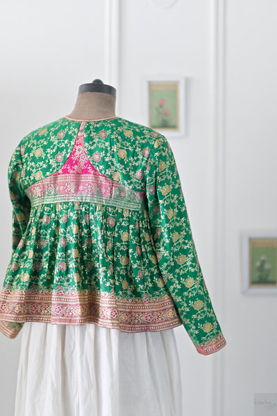 Durga, Emerald Green and Fuschia Kedia Blouse, made with Vintage Saree