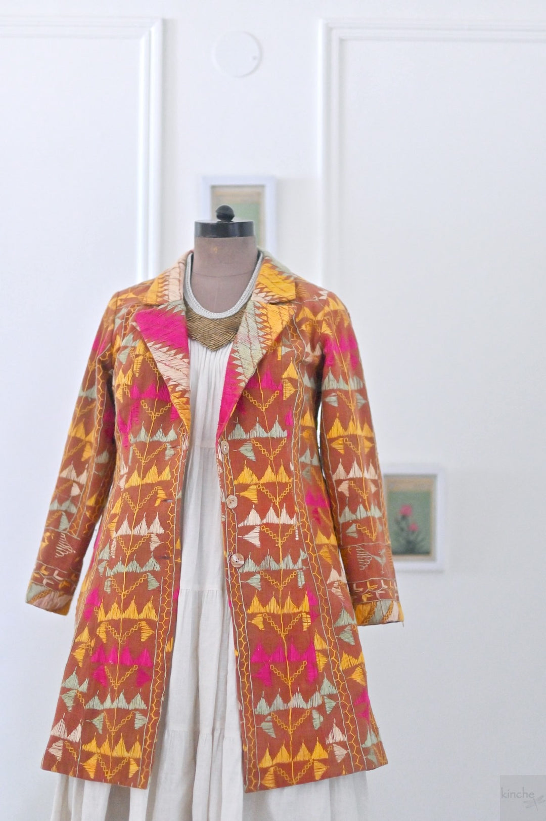 Sukhmani Size Large, Blazer Jacket made with Vintage Phulkari Bagh