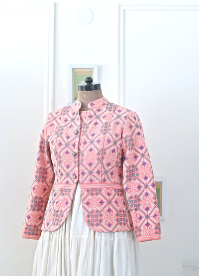 Tamm, Light Pink, 1900's Vintage Nakshi Embroidered kantha Jacket, Medium