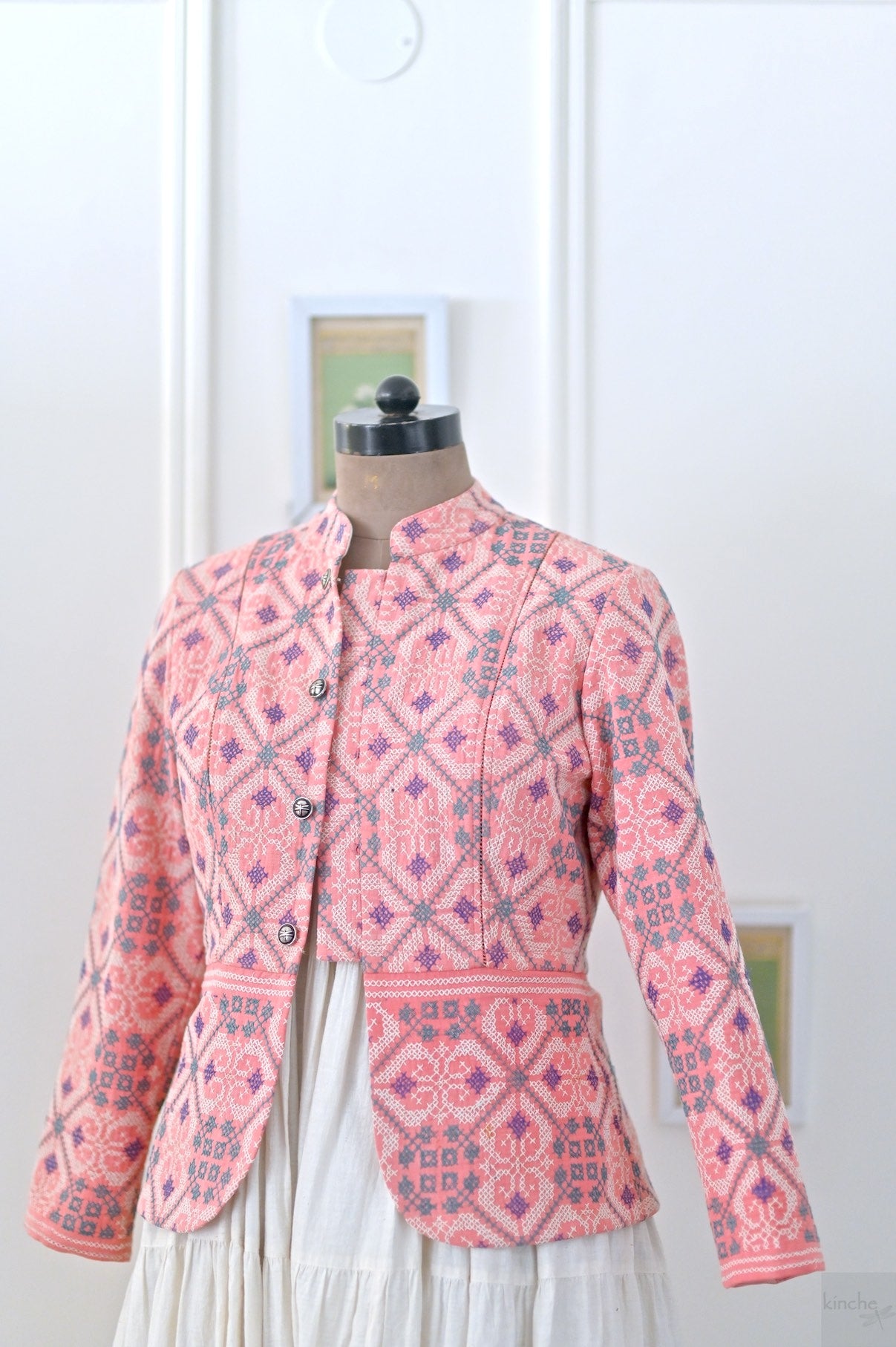 Tamm, Light Pink, 1900's Vintage Nakshi Embroidered kantha Jacket, Medium