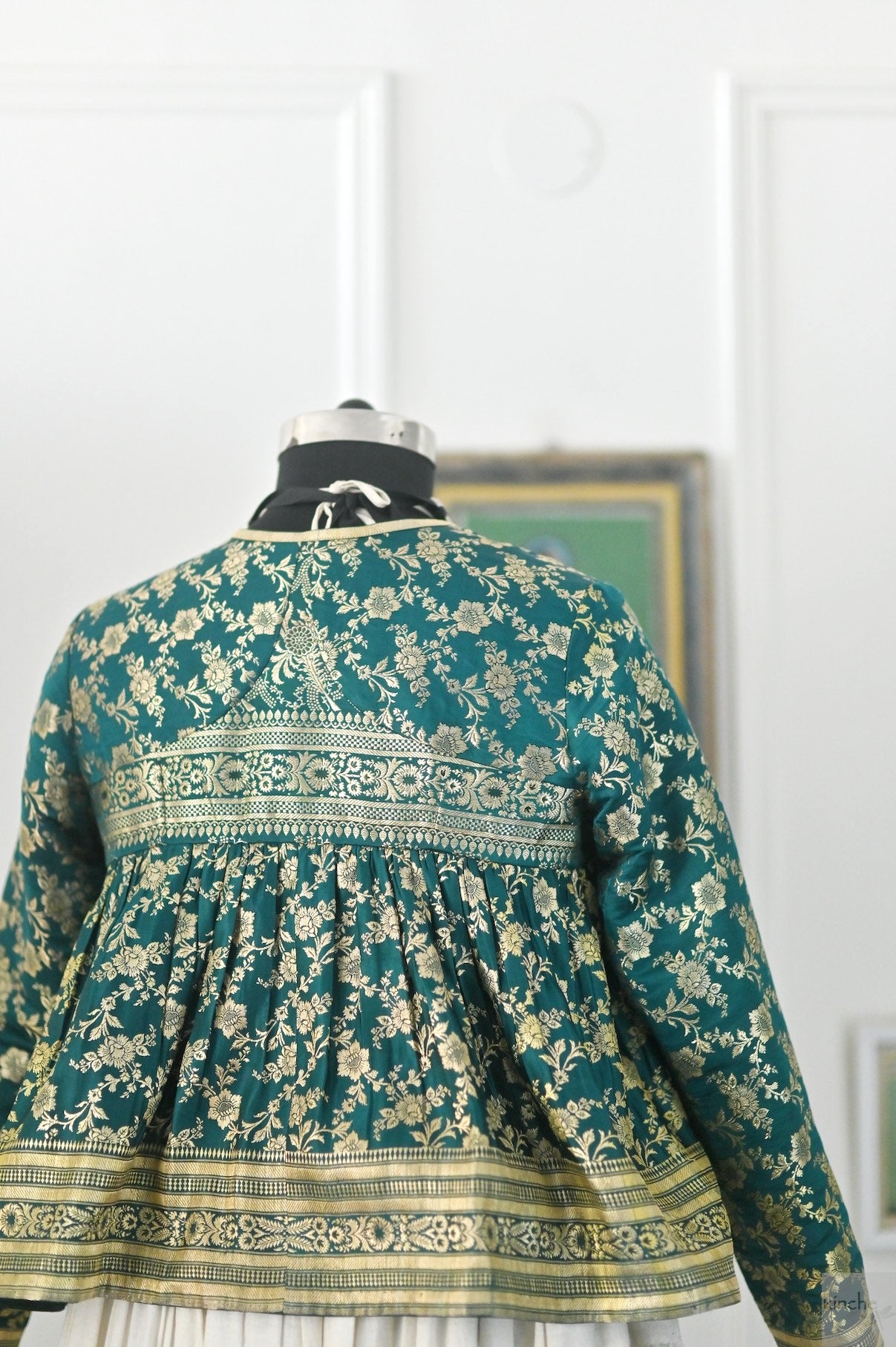 Kavi, Vintage Katan Silk Saree Up Cycled Kedia Blouse in Green