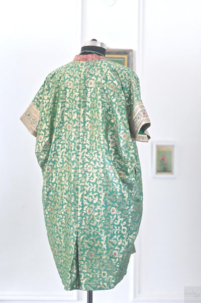 Bodrum, Loose fit Kaftan Dress with Contrast Neckline, made with Vintage Saree