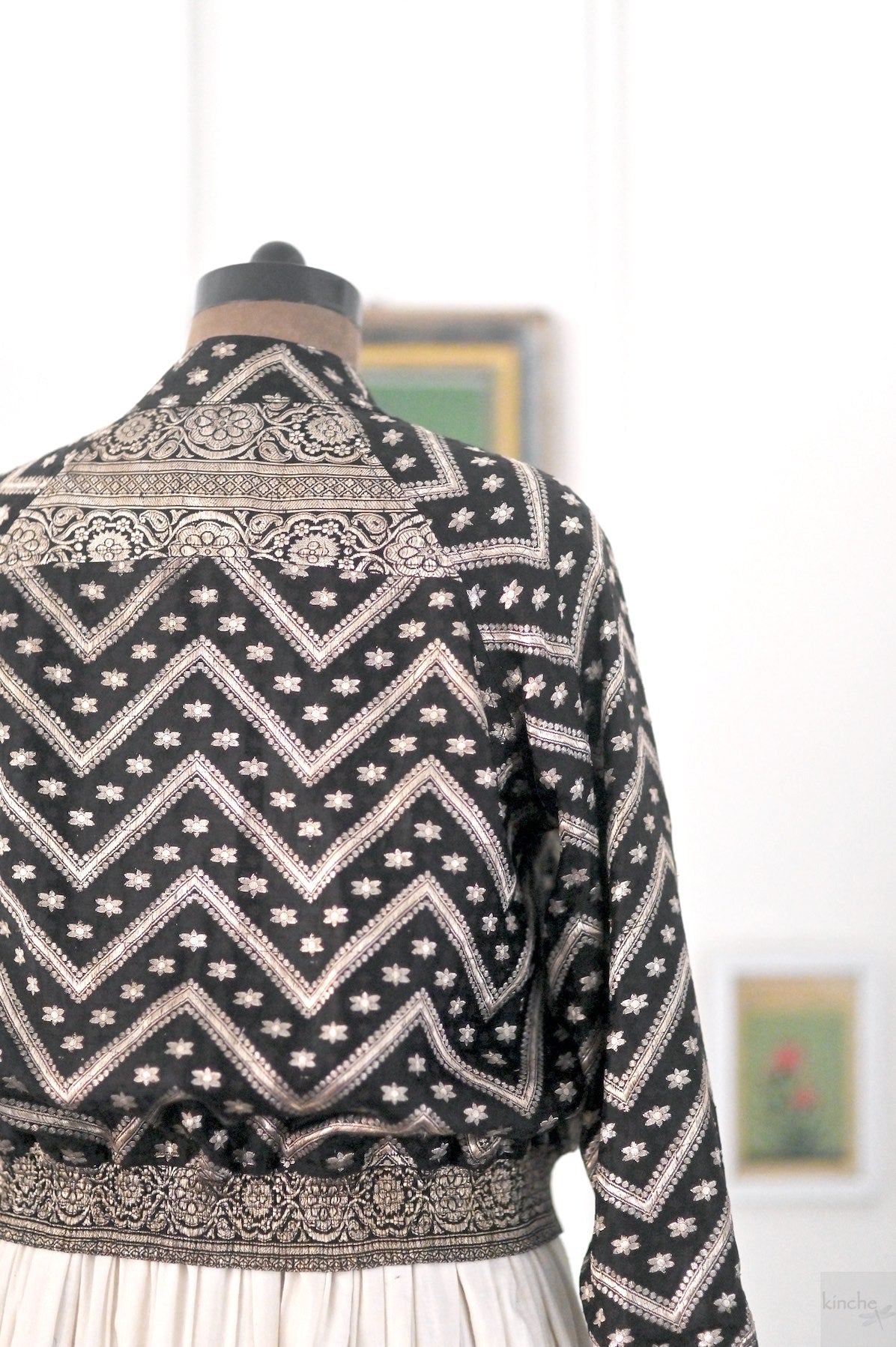 Kaali, Vintage Zari Silk Saree Bomber Jacket, Rare Weave, One of a Kind