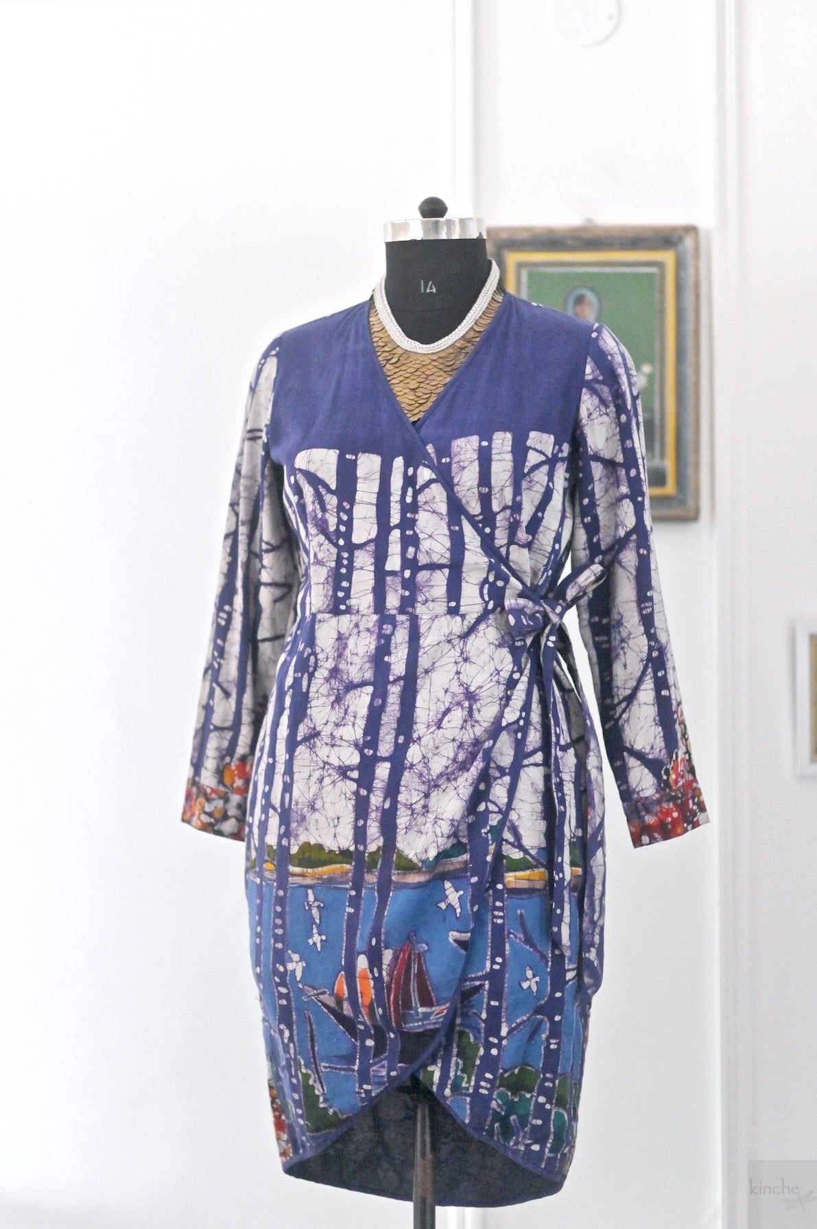 Katha, Handpainted, Tie & Dye Wrap Dress, made with Collectible Saree