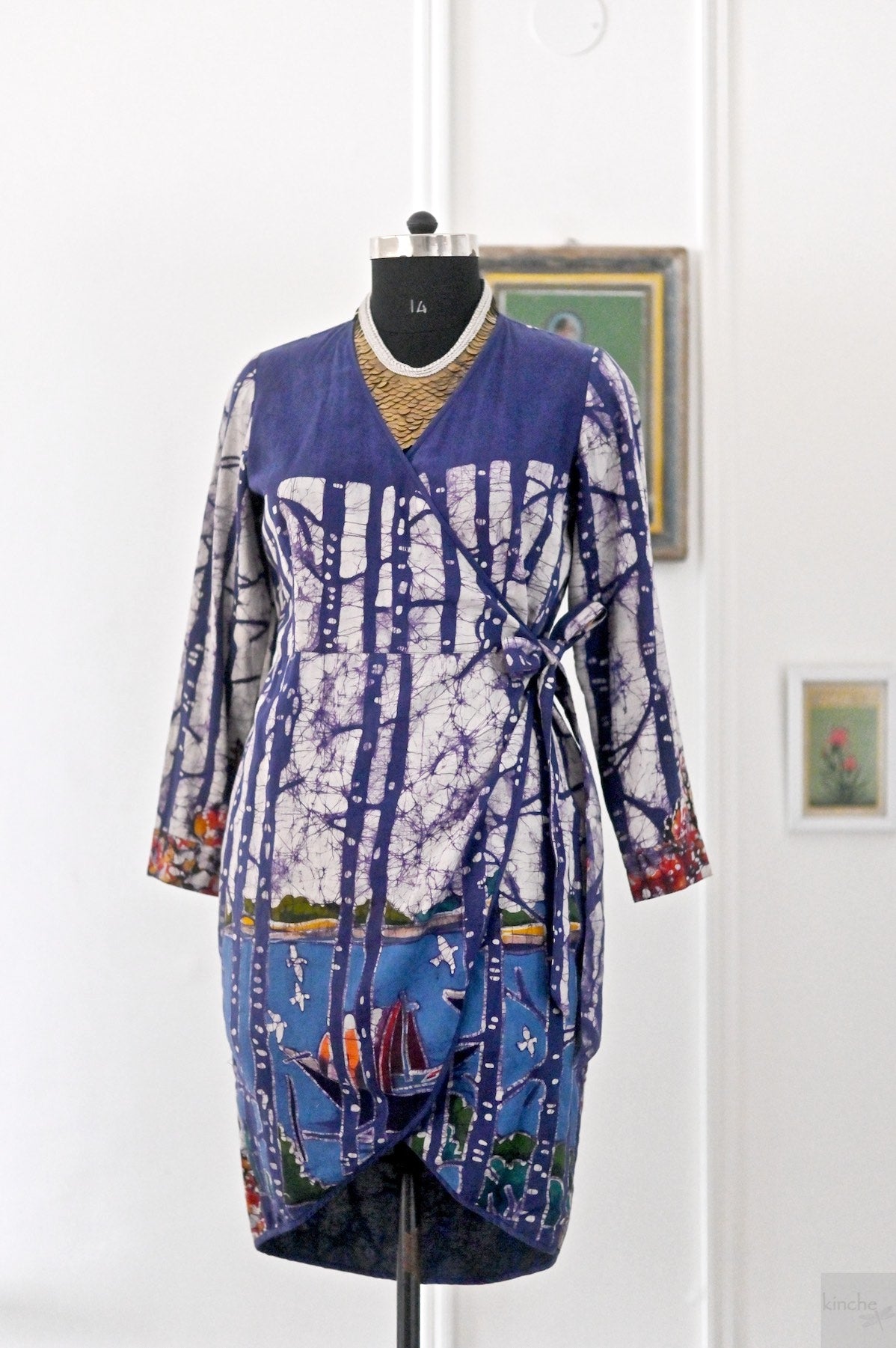 Katha, Handpainted, Tie & Dye Wrap Dress, made with Collectible Saree