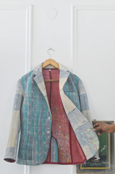 Oliver, Up Cycled Kantha Quilt Men's Blazer, Distressed Look