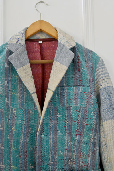 Oliver, Up Cycled Kantha Quilt Men's Blazer, Distressed Look
