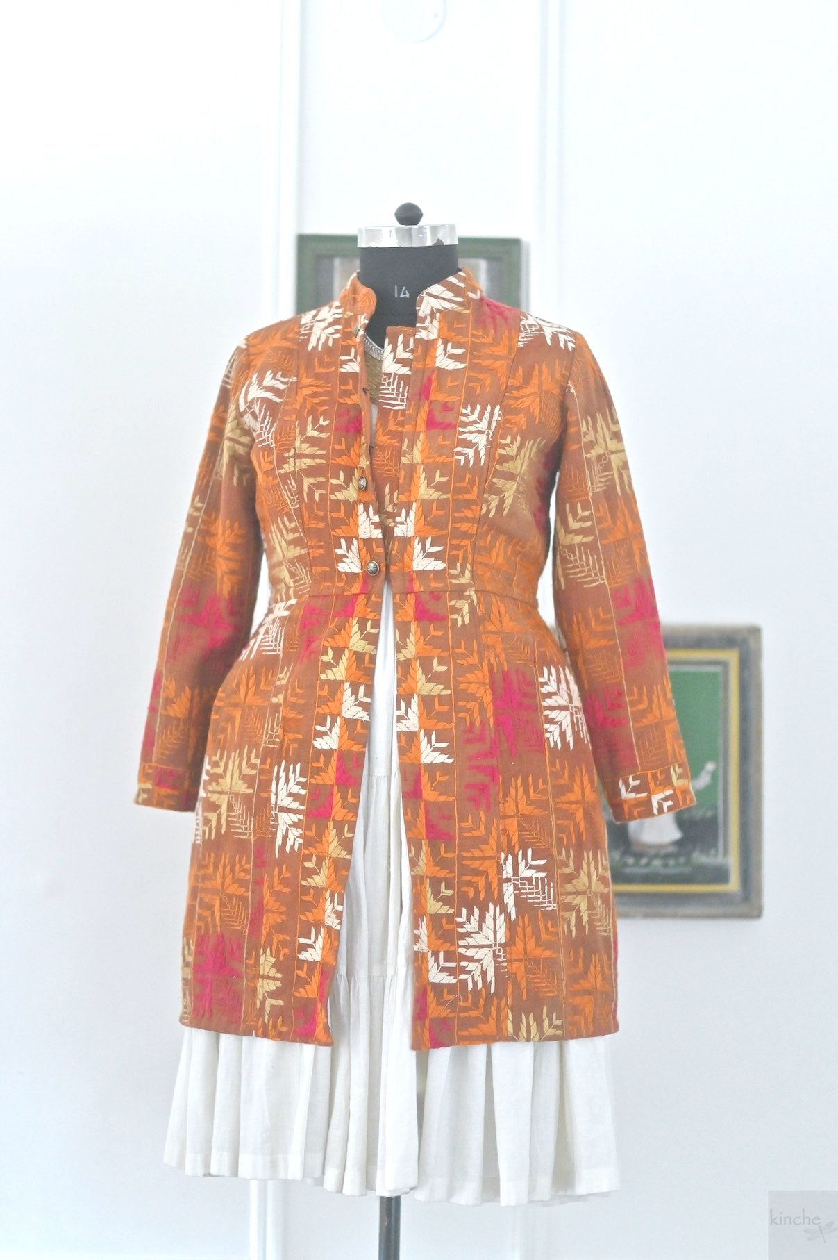 Shrija, Size large, Knee Length Jacket Made of Antique Phulkari Chaddar/ One of a Kind