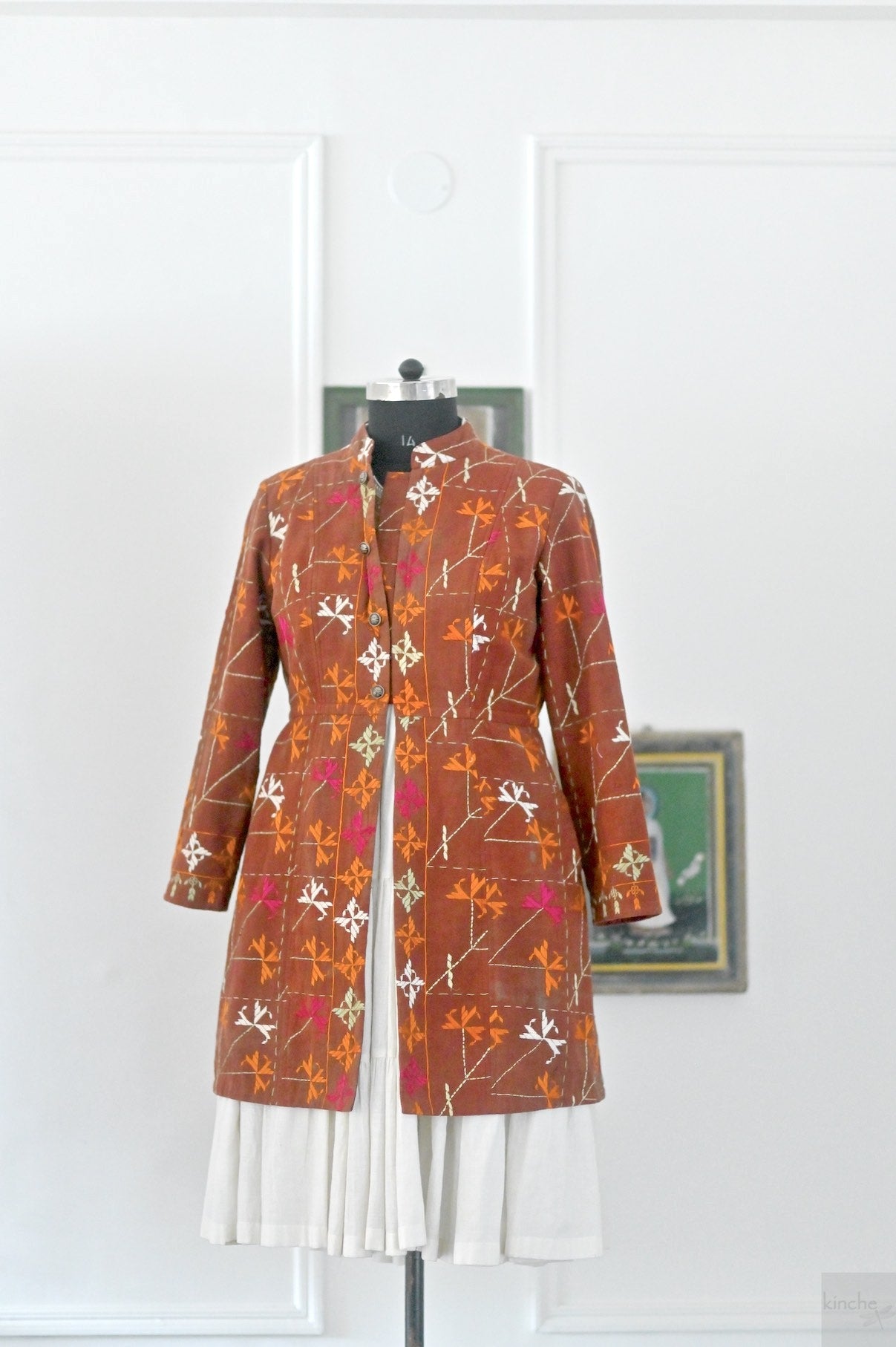 Tegroop, XL, Vintage Bagh Phulkari, Up Cycled Long Jacket