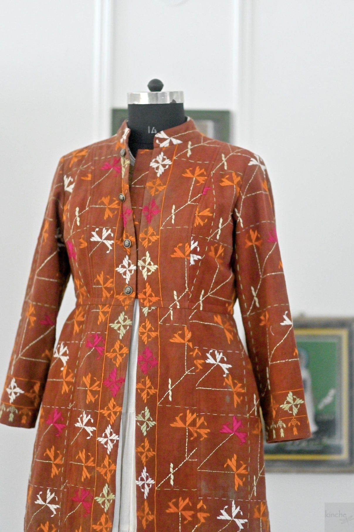 Tegroop, XL, Vintage Bagh Phulkari, Up Cycled Long Jacket