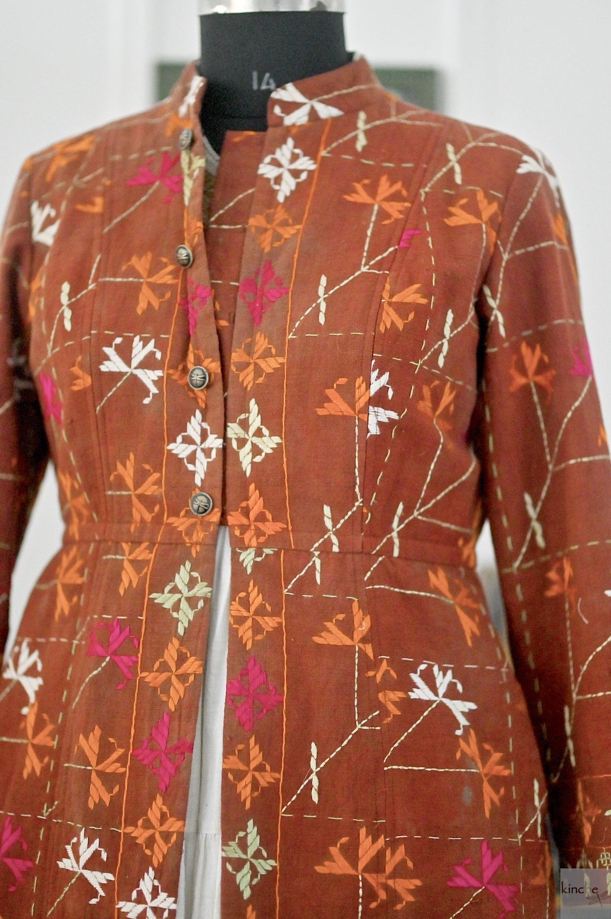 Tegroop, XL, Vintage Bagh Phulkari, Up Cycled Long Jacket