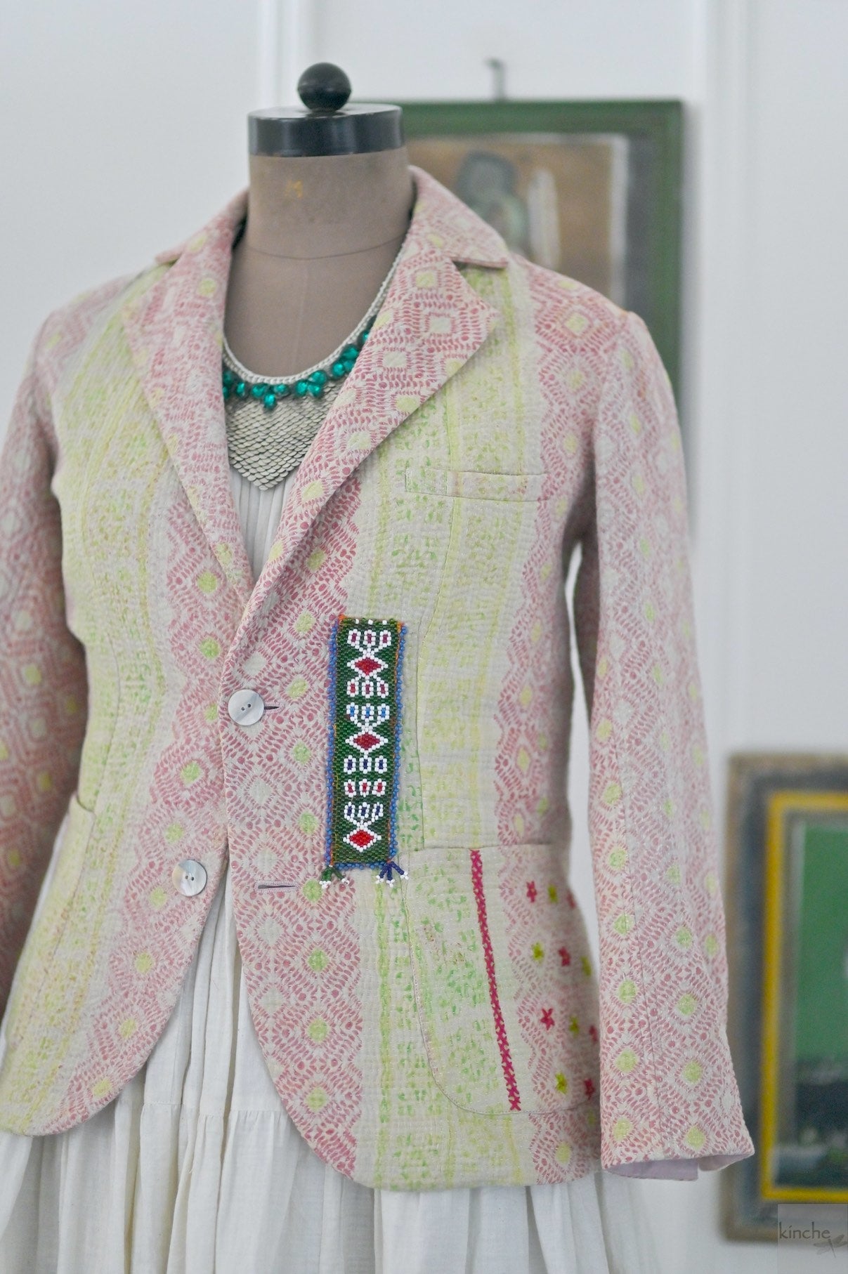 Kai, Vintage Kanta Quilt Jacket with Rabari Kutch Patchwork, Hand Embroidered, Medium