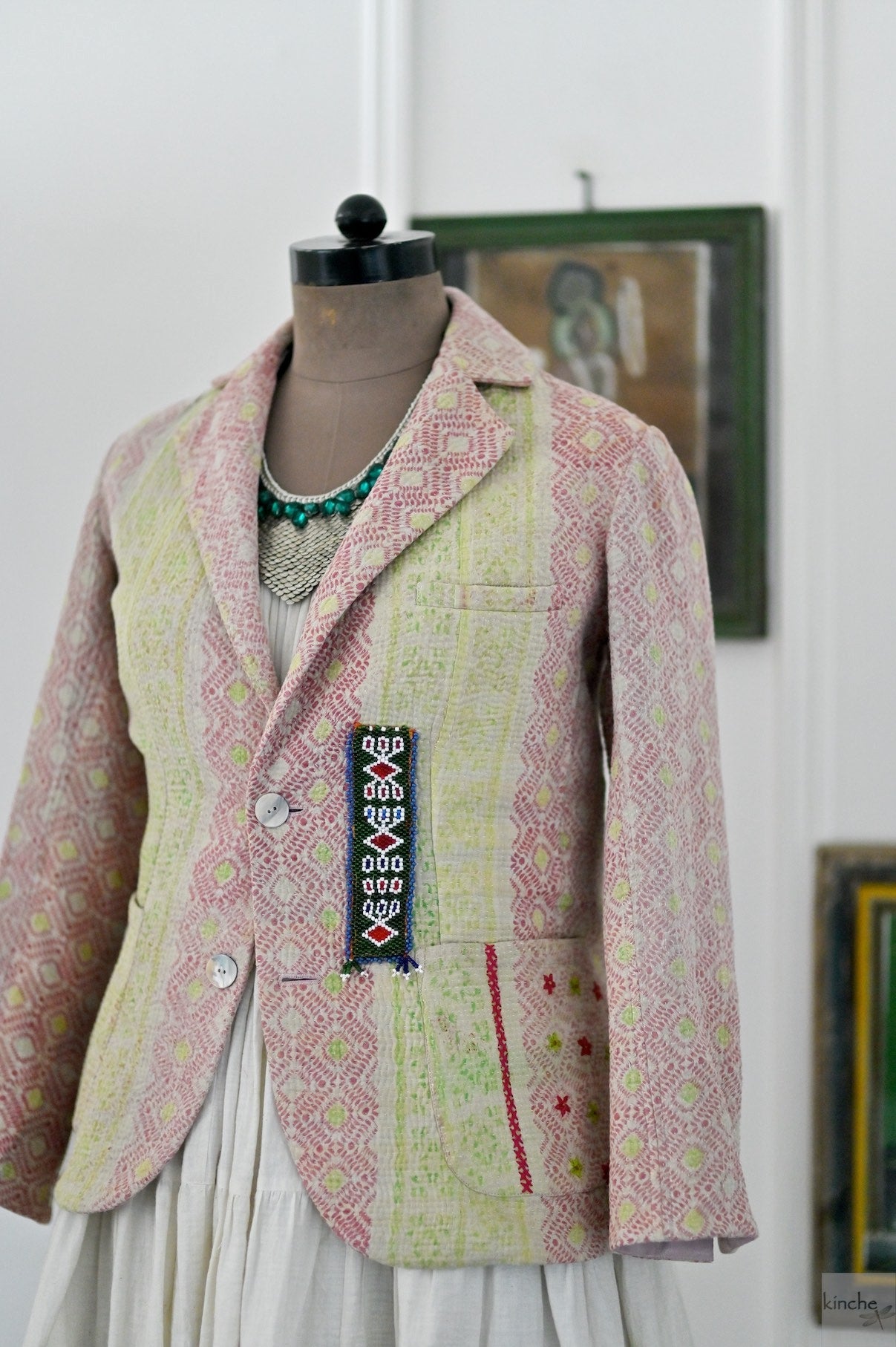 Kai, Vintage Kanta Quilt Jacket with Rabari Kutch Patchwork, Hand Embroidered, Medium