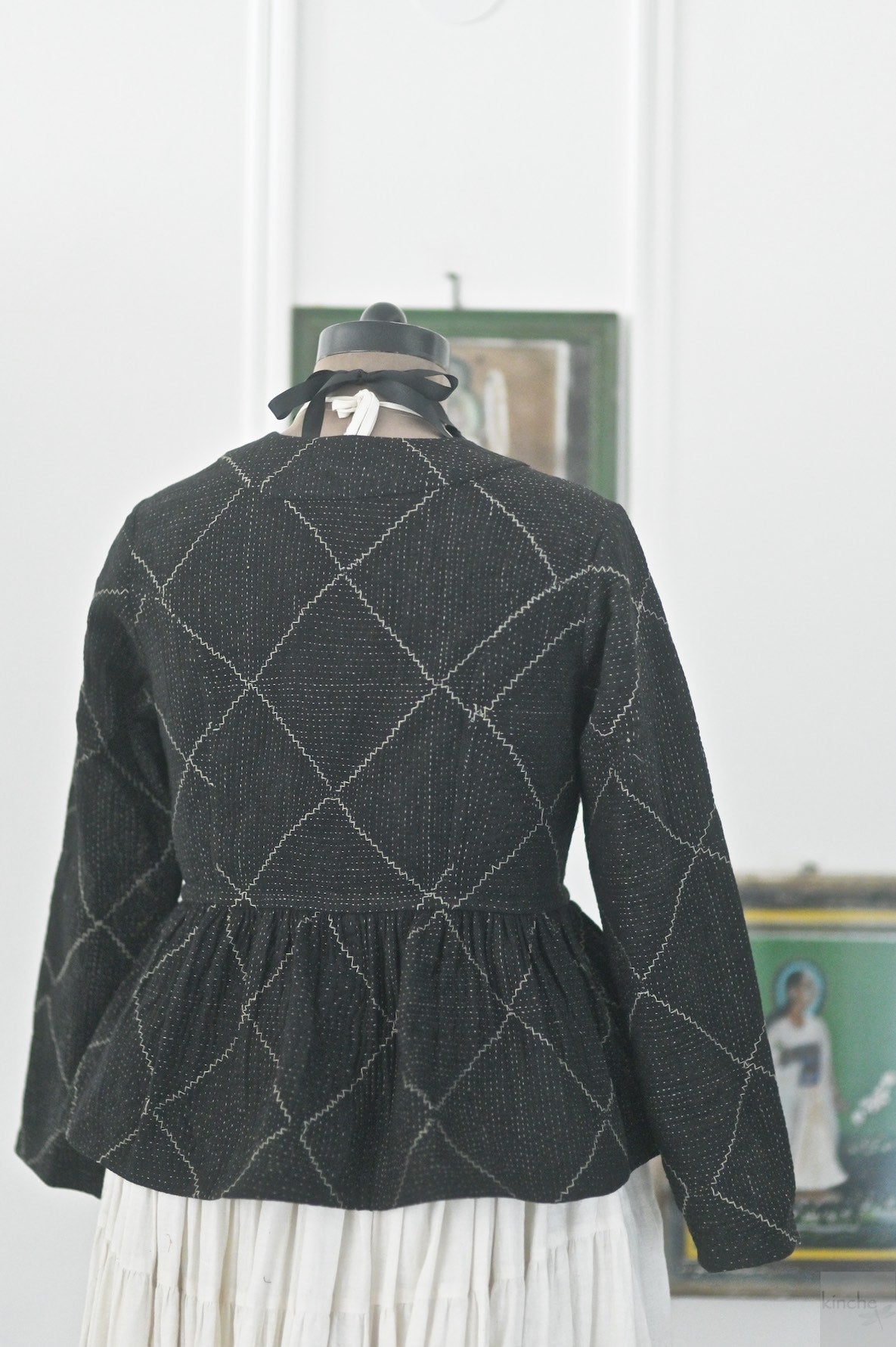 Medium, Hasina, Black Peplum Jacket, Slightly Quilted & Hand Embroidered