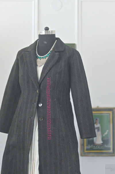 XL, Hermoine, Vintage Quilt Long Coat with Brass Buttons, Sustainably Made, XL