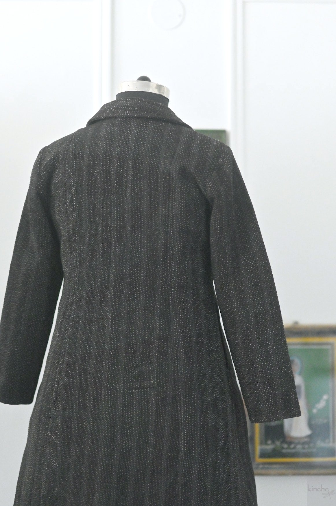 XL, Hermoine, Vintage Quilt Long Coat with Brass Buttons, Sustainably Made, XL