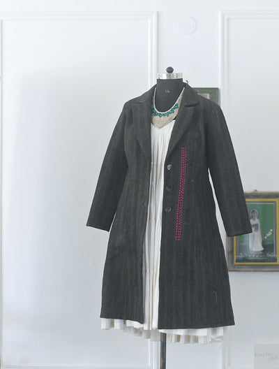 XL, Hermoine, Vintage Quilt Long Coat with Brass Buttons, Sustainably Made, XL