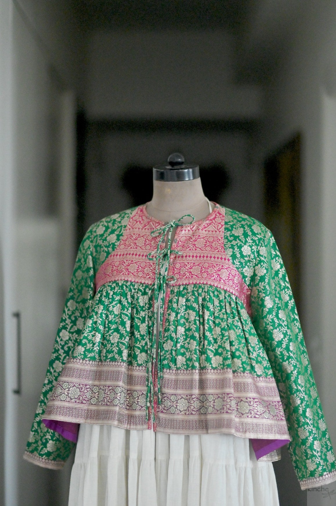 Aiza, XXL, Katan Silk Kedia Blouse , Made with Vintage Zari Saree