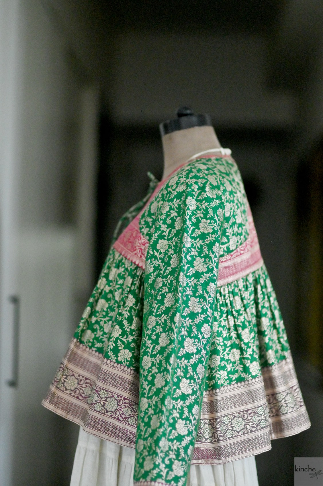 Aiza, XXL, Katan Silk Kedia Blouse , Made with Vintage Zari Saree