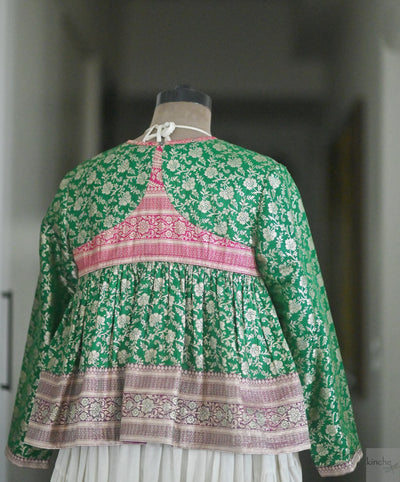 Aiza, XXL, Katan Silk Kedia Blouse , Made with Vintage Zari Saree