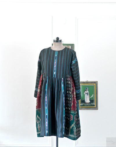 NY, Handmade upcycled Ikat Saree, made into a dress, M/L