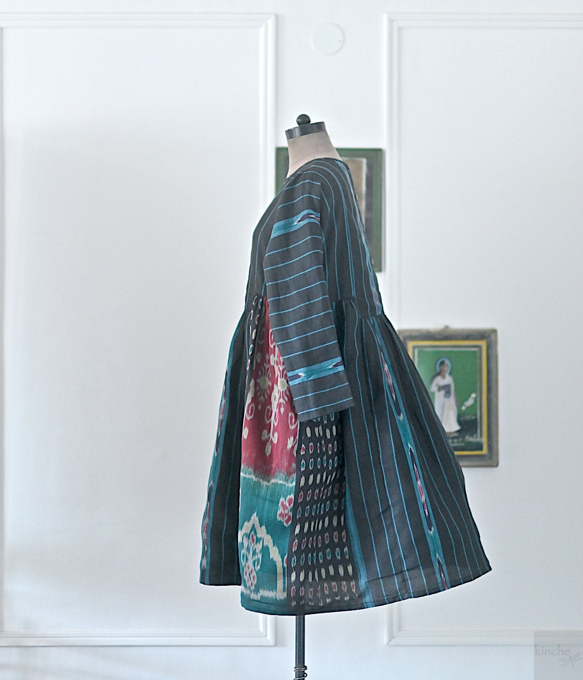 NY, Handmade upcycled Ikat Saree, made into a dress, M/L