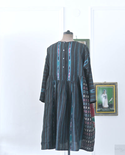 NY, Handmade upcycled Ikat Saree, made into a dress, M/L