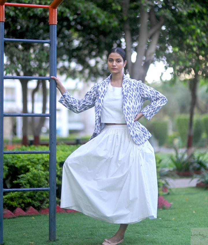 Azure, Ikat Blazer with Lima Asymmetrical Skirt Co-ord Set