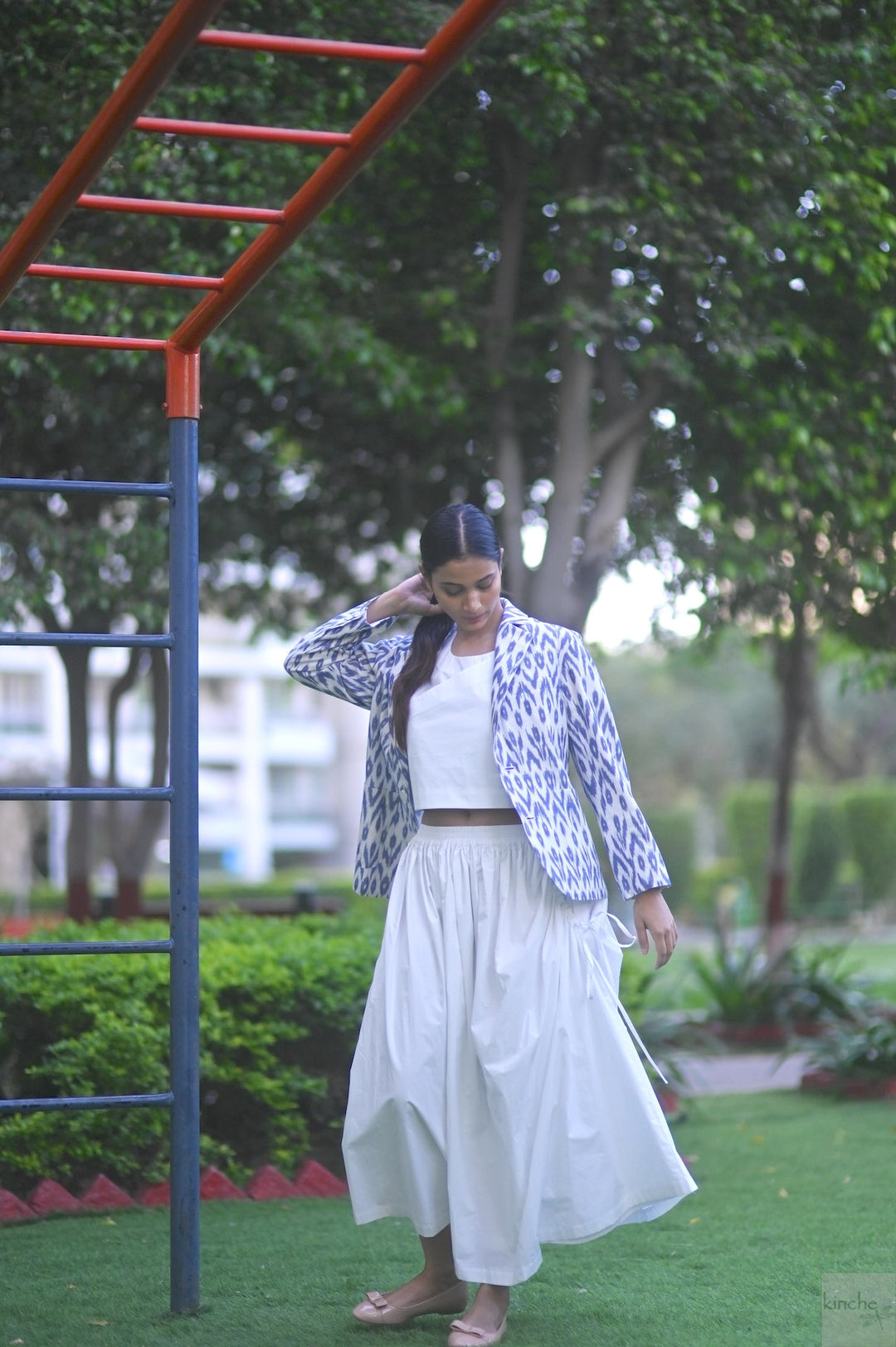 Azure, Ikat Blazer with Lima Asymmetrical Skirt Co-ord Set