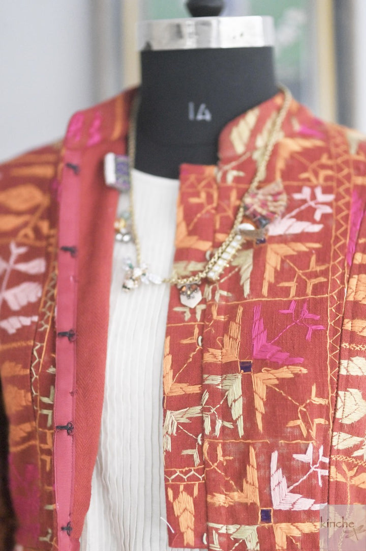 Simrat Size Medium/Large Long Jacket Made of Antique Phulkari Chaddar/ One of a Kind - kinchecom