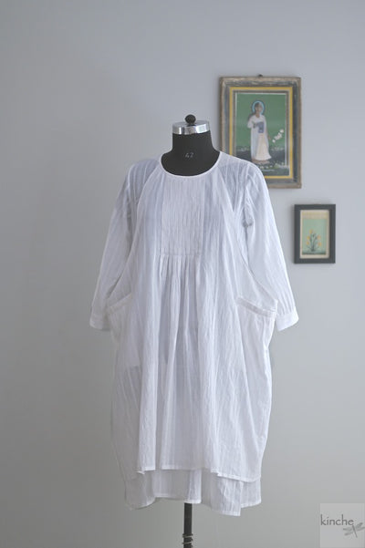 Kyoto, White Khadi Layered Dress, White Stripes