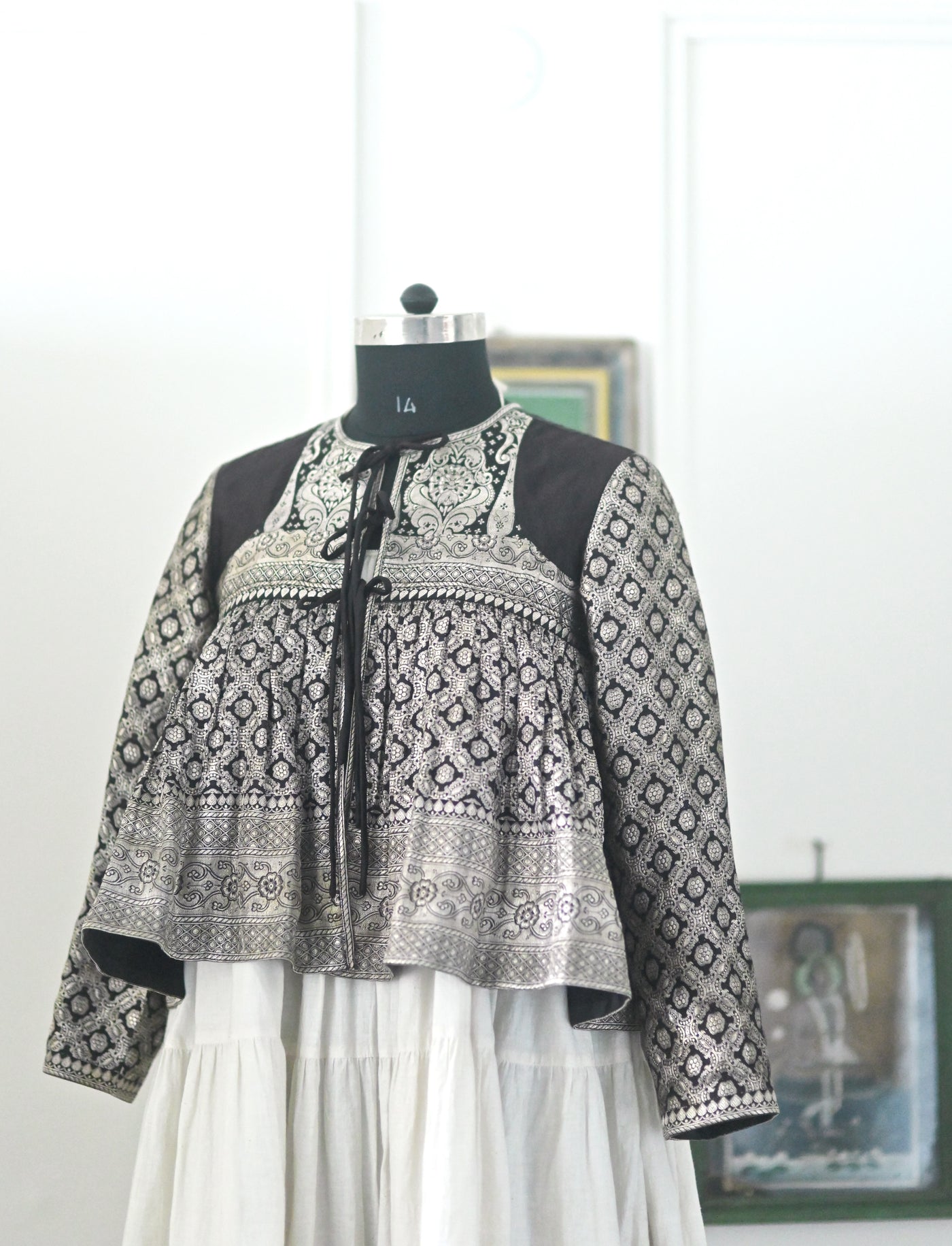 Jana, Vintage Katan Silk Zari Kediya Blouse in Black, Large & XL