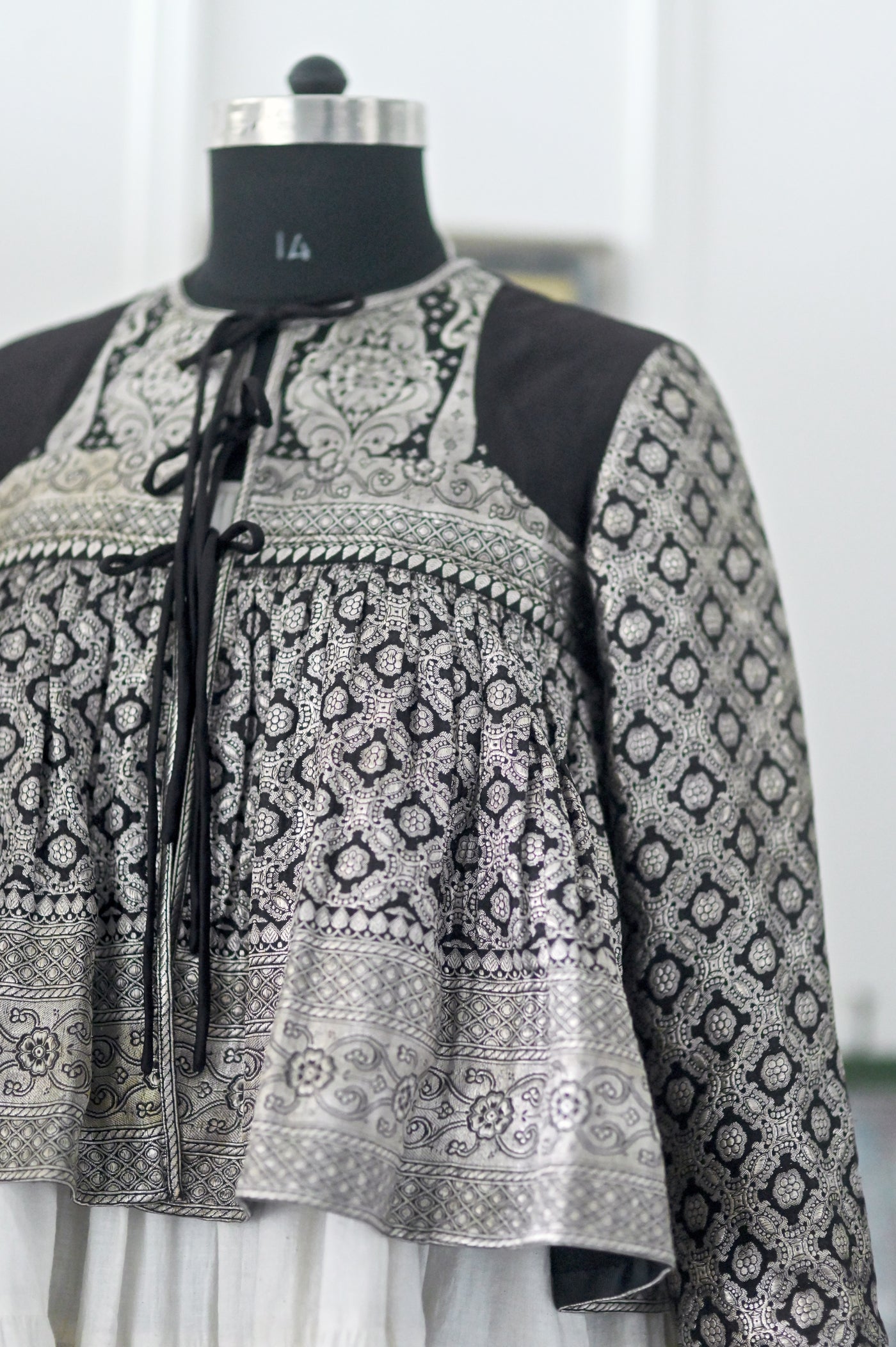 Jana, Vintage Katan Silk Zari Kediya Blouse in Black, Large & XL