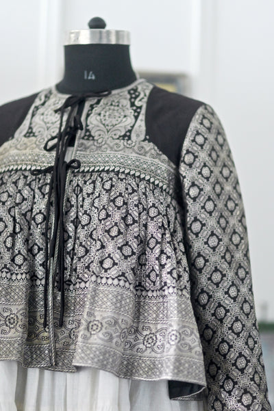 Jana, Vintage Katan Silk Zari Kediya Blouse in Black, Large & XL