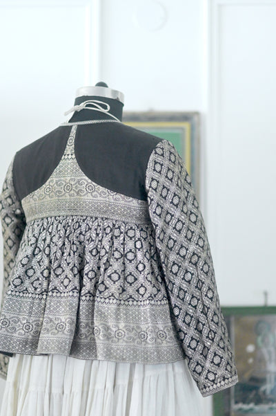 Jana, Vintage Katan Silk Zari Kediya Blouse in Black, Large & XL