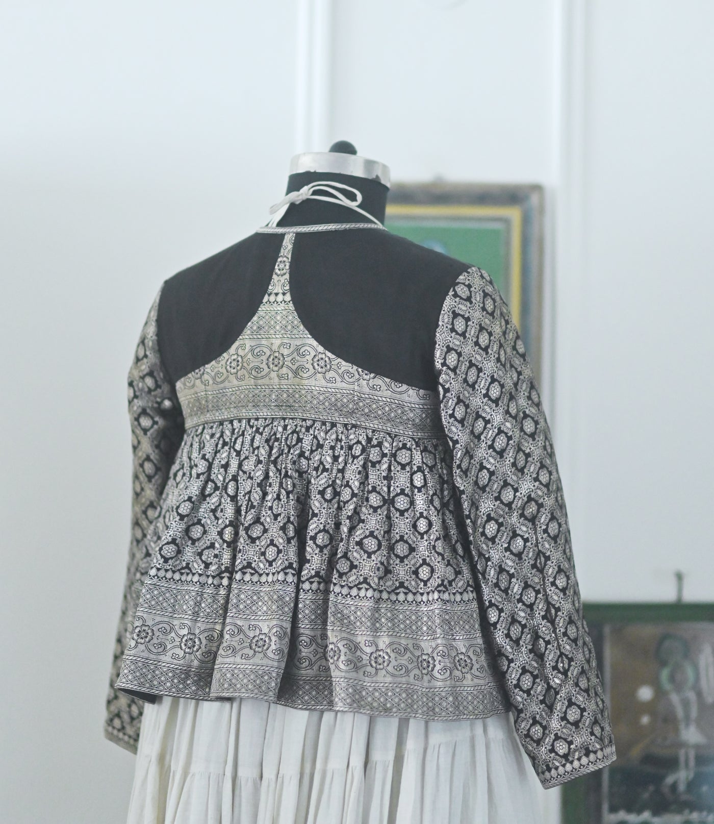 Jana, Vintage Katan Silk Zari Kediya Blouse in Black, Large & XL
