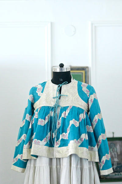 Arfa, Handmade Vintage Zari Silk Kediya in Turquoise