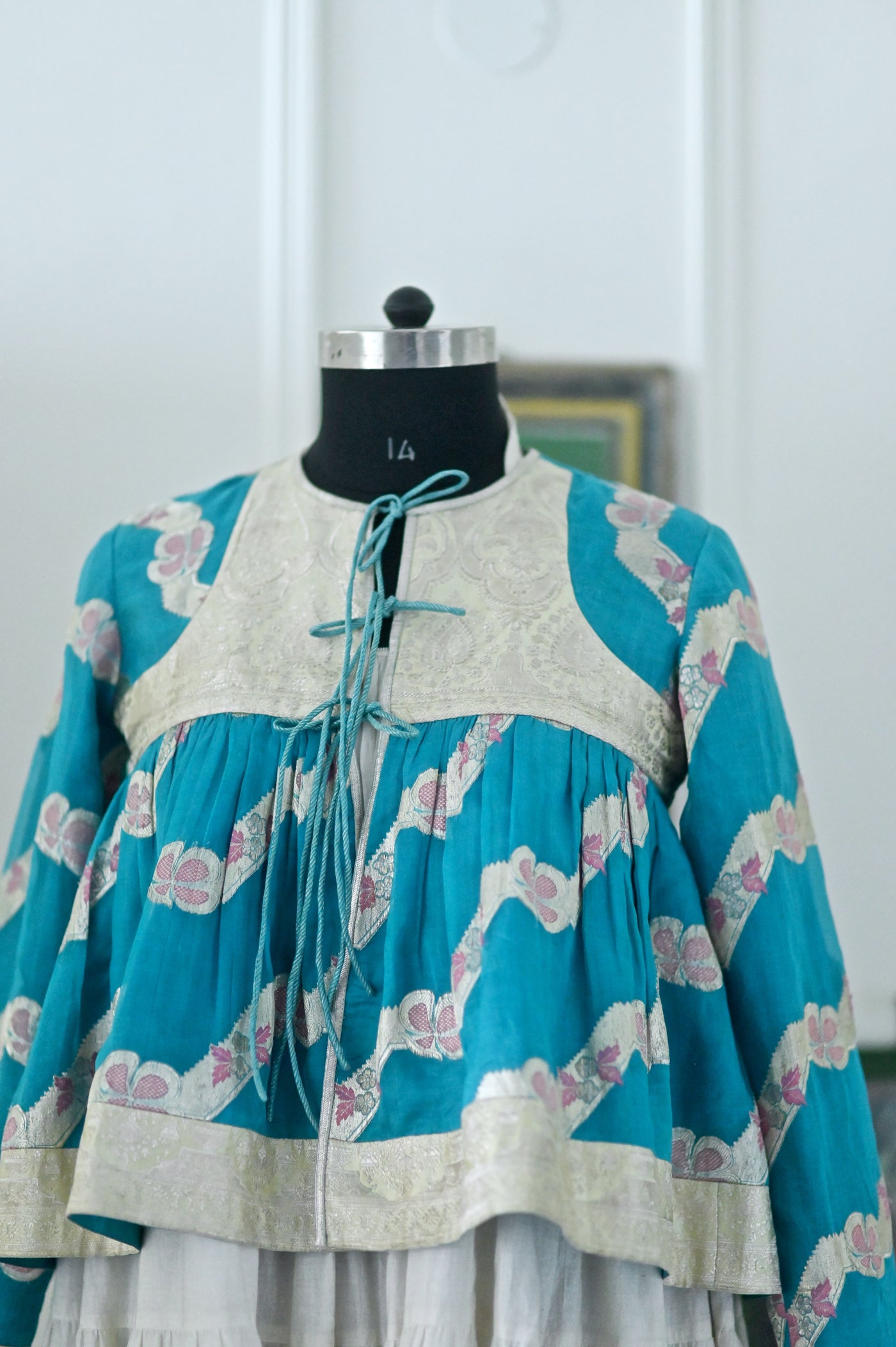 Arfa, Handmade Vintage Zari Silk Kediya in Turquoise