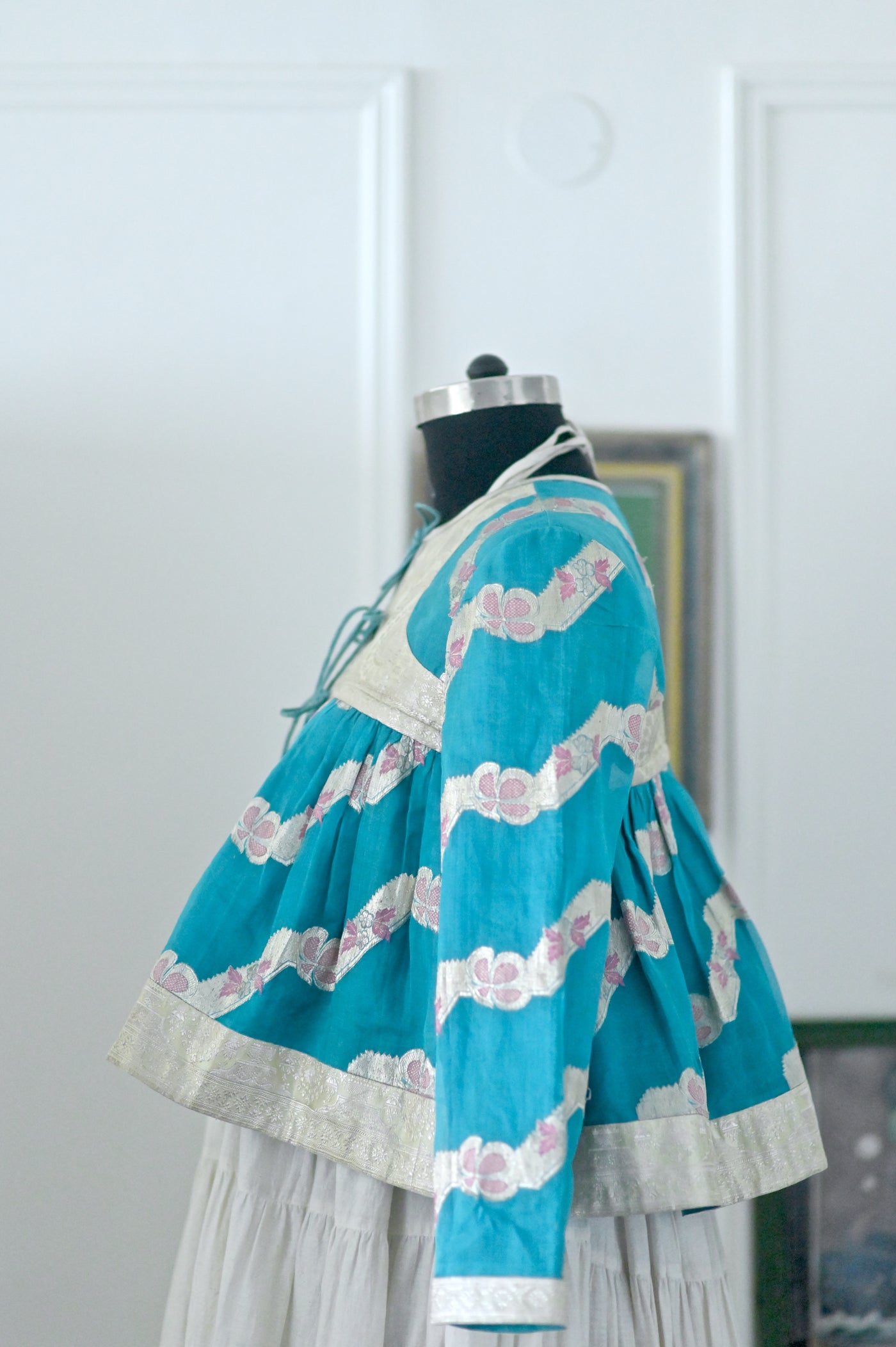 Arfa, Handmade Vintage Zari Silk Kediya in Turquoise