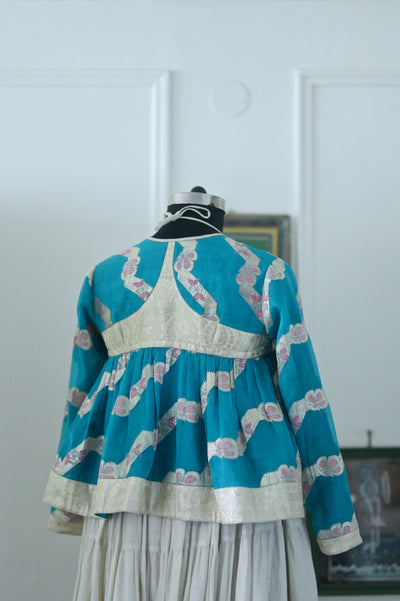 Arfa, Handmade Vintage Zari Silk Kediya in Turquoise