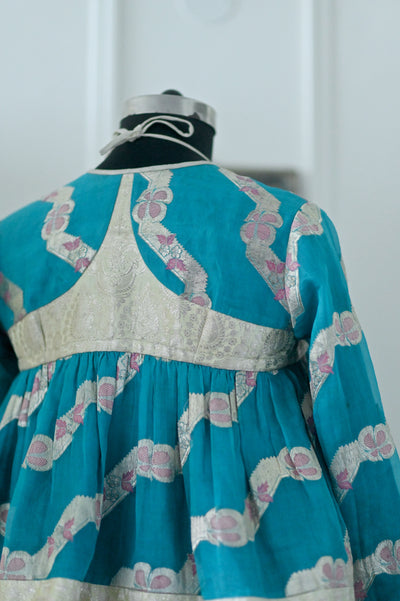 Arfa, Handmade Vintage Zari Silk Kediya in Turquoise