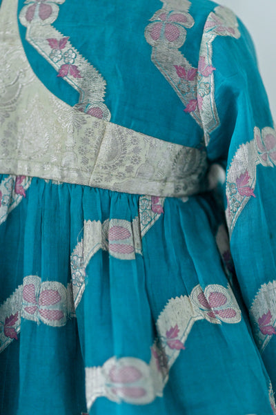 Arfa, Handmade Vintage Zari Silk Kediya in Turquoise