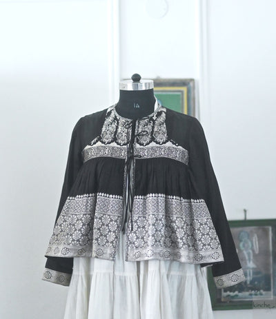 Amira,XXL, Katan Silk Kedia Blouse , Made with Vintage Zari Saree