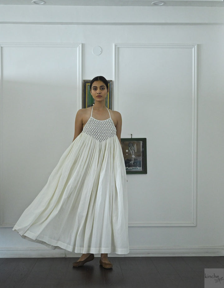 Berlin Off White, Hand Smocked, Khadi Maxi Dress, Handmade