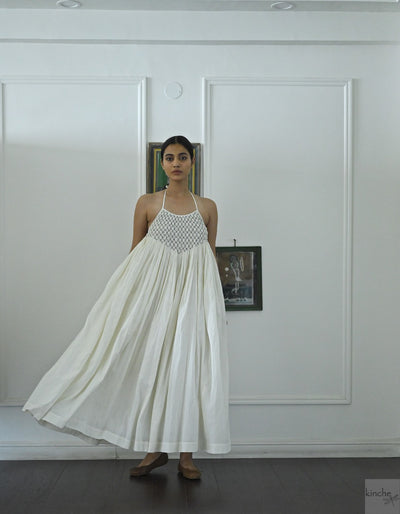 Berlin Off White, Hand Smocked, Khadi Maxi Dress, Handmade